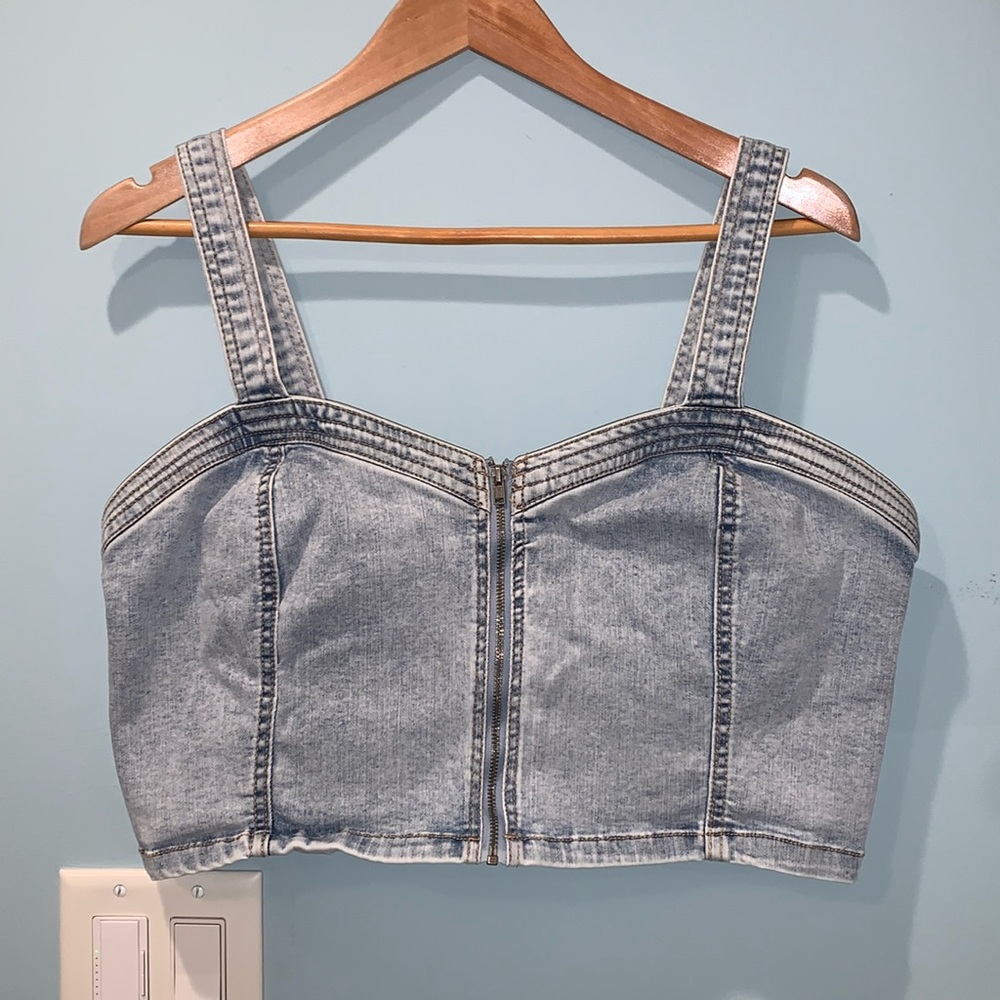 Wild Fable Corset Top Womens XXL Denim Sleeveless Smocked-Back Light Blue